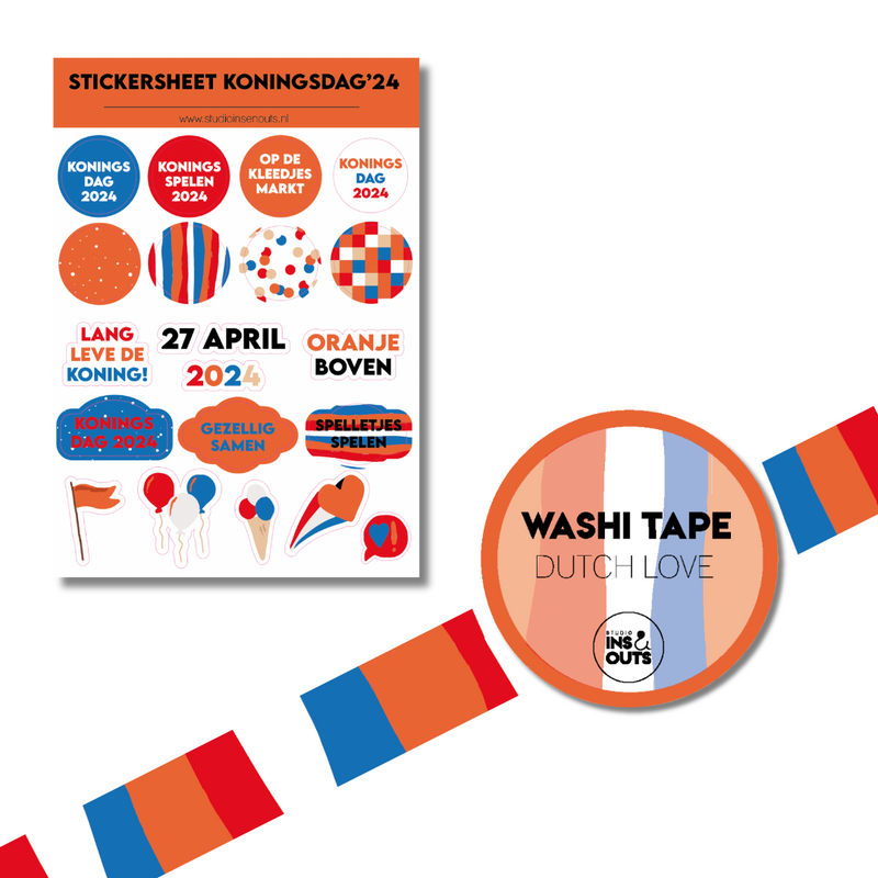 Complete set van stickervel & washi tape | Koningsdag