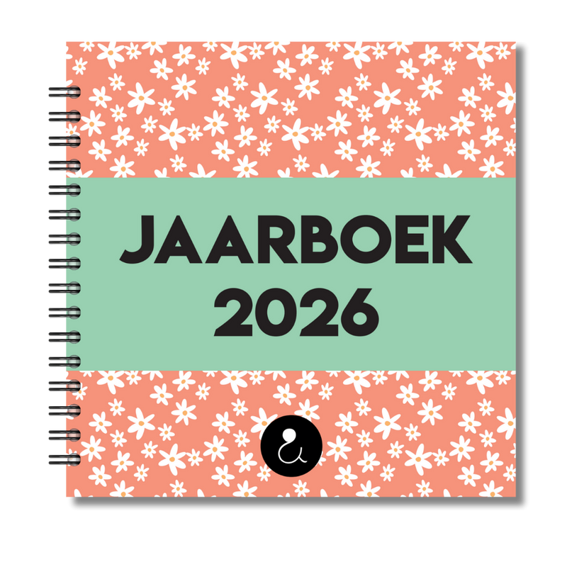 Jaarboek 2026 | Invulboek 2026 | Fotoboek Jaarboek | Bloemetjes Oranje Wit