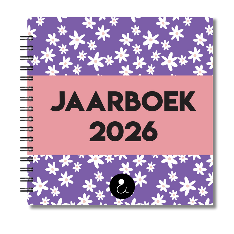 Jaarboek 2026 | Invulboek 2026 | Fotoboek Jaarboek | Bloemetjes Paars Wit