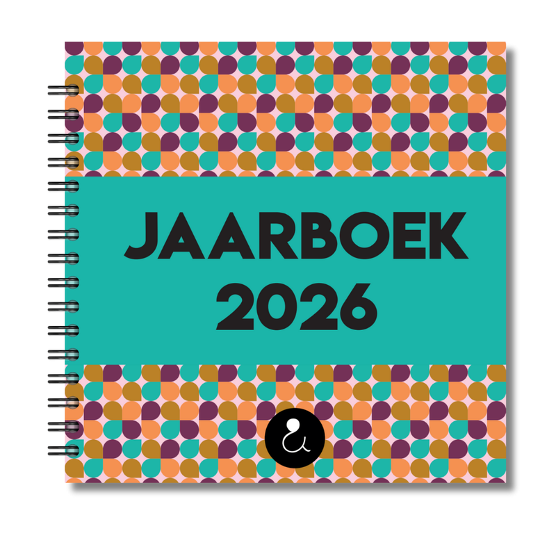Jaarboek 2026 | Invulboek 2026 | Fotoboek Jaarboek | Druppels Turquoise Oranje Bordeaux