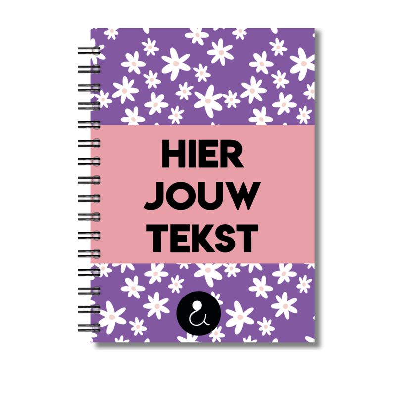 Plakboek A5 Op Maat | Fotoboek Eigen Tekst | Gepersonaliseerd Scrapbook | A5 - 14,9x21cm | Paars Met Witte Bloemetjes