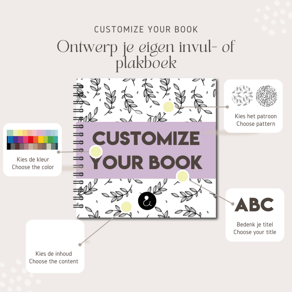 Vierkant plakboek of invulboek op maat – Ontwerp je eigen Botanical of Dots editie