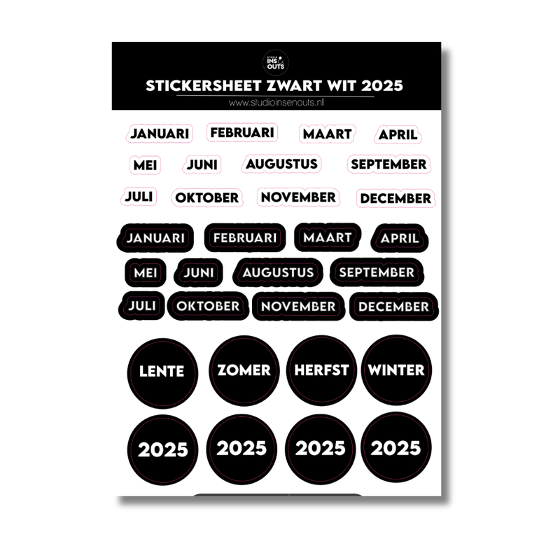 Stickervel Maanden 2025 | Zwart Wit