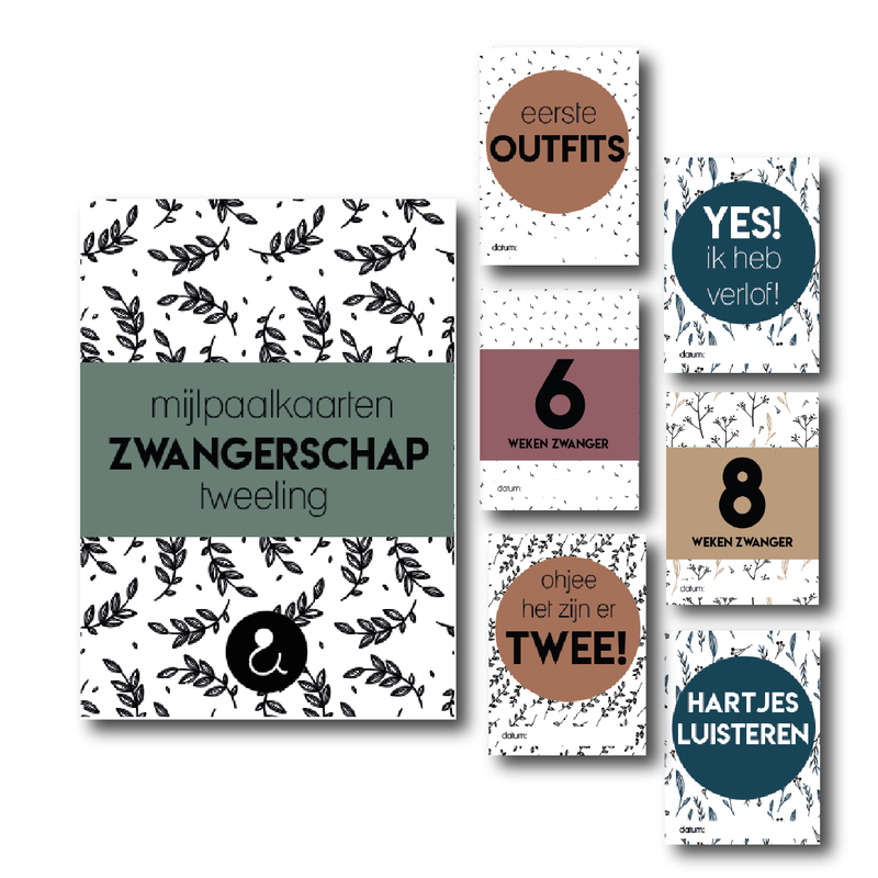 Mijlpaalkaarten tweeling zwangerschap | botanical