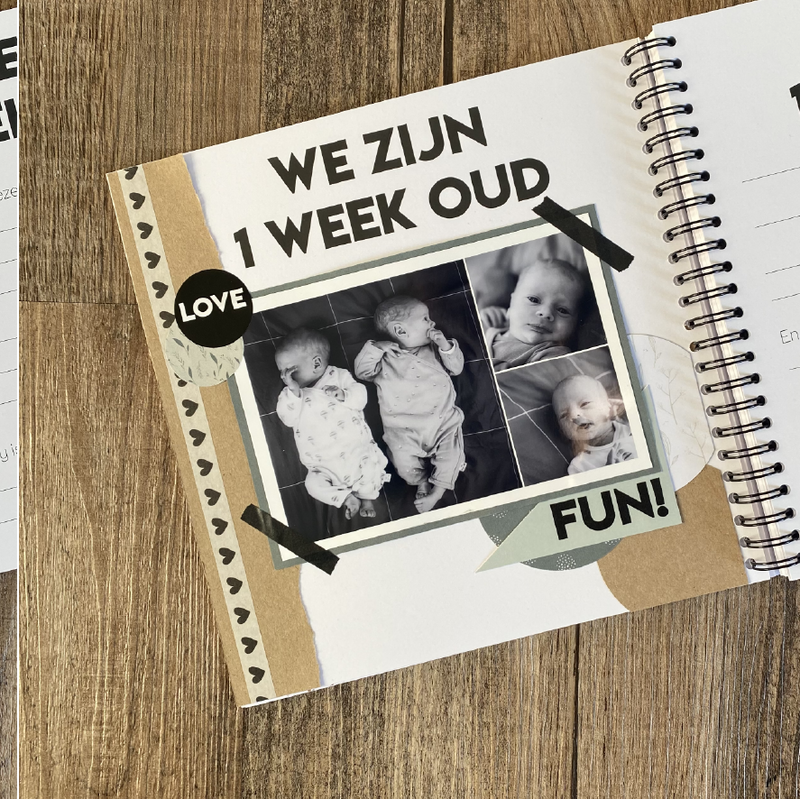 Invulboek voor tweeling baby's ons eerste jaar | groen
